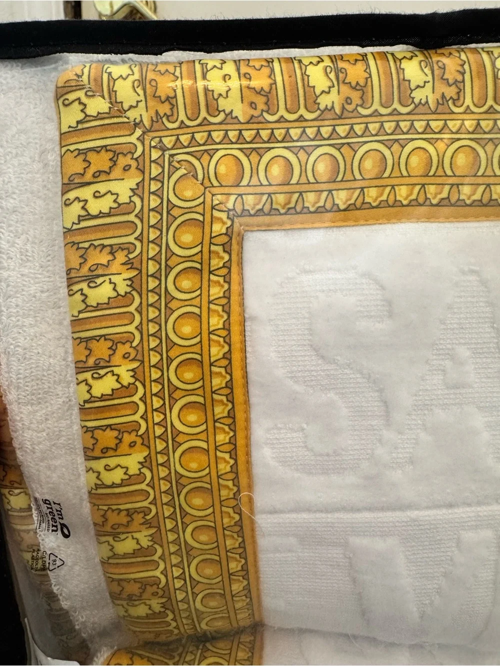 Versace Bath Mat White Terry Cloth Gold Yellow Border Logo NEW